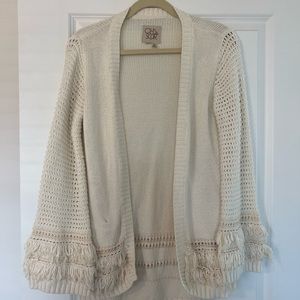 Fringe Crotchet Cream Open Front Cardigan from Chaser Brand